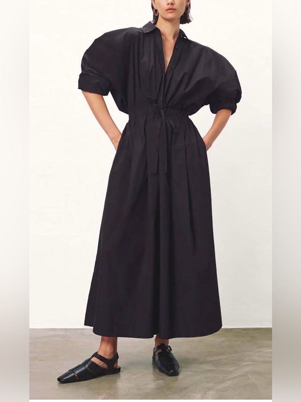 Mara Hoffman Colleen Black Button-Front Drawstring Maxi Dress